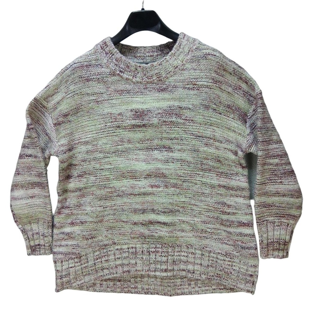 Old Navy Womens Heavy Knit Speckled Sweater Large Cream Burgundy Green Chunky